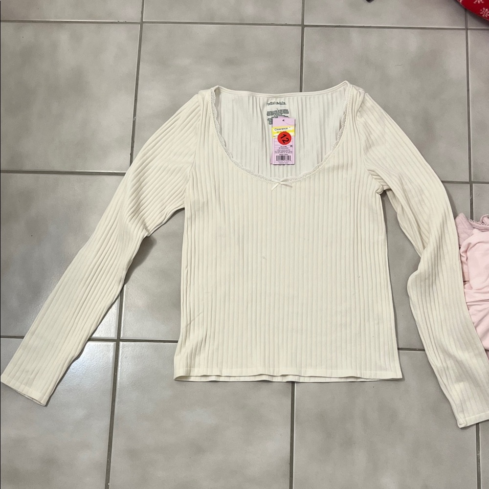 Cream Ribbed Top